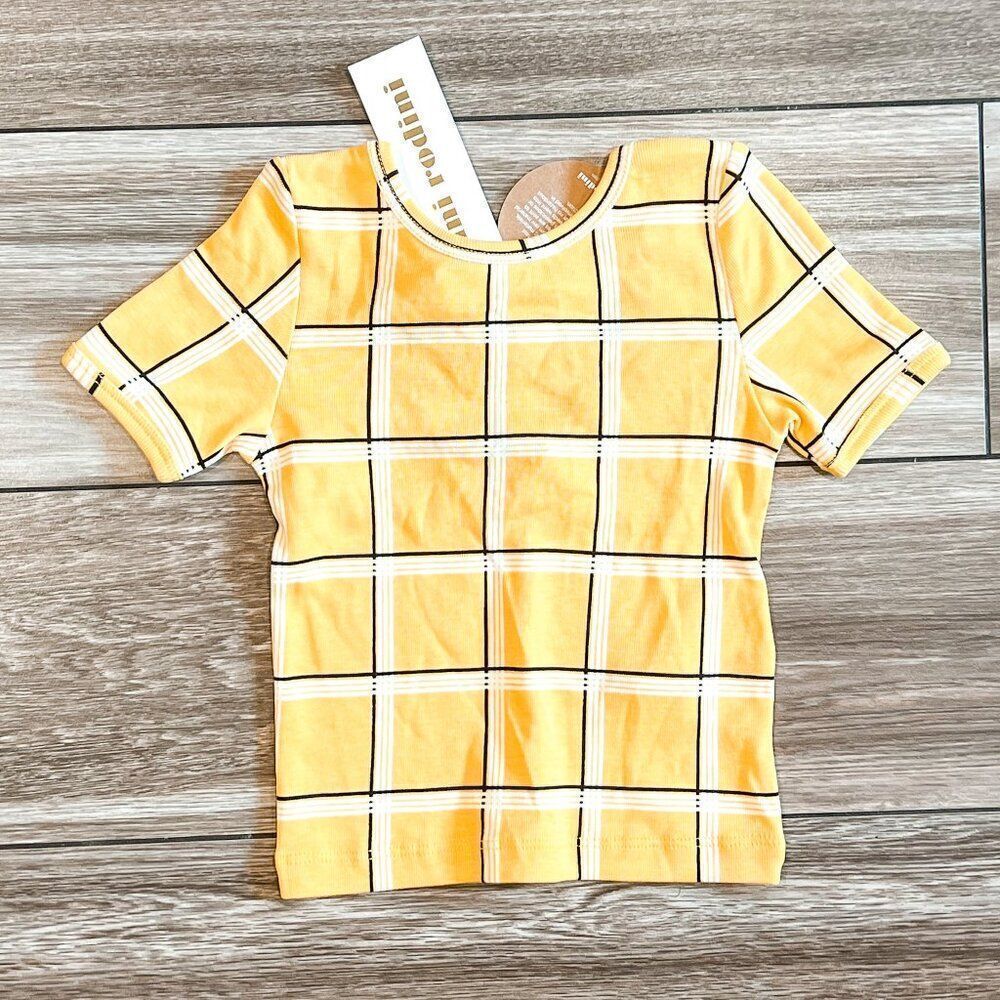 NWT! Mini Rodini Yellow Check Ballet Short Sleeve Shirt Size 9M-18M
